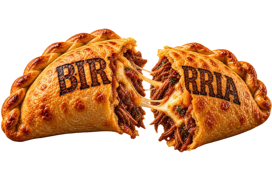 Empanada de Birria separada en dos mitades